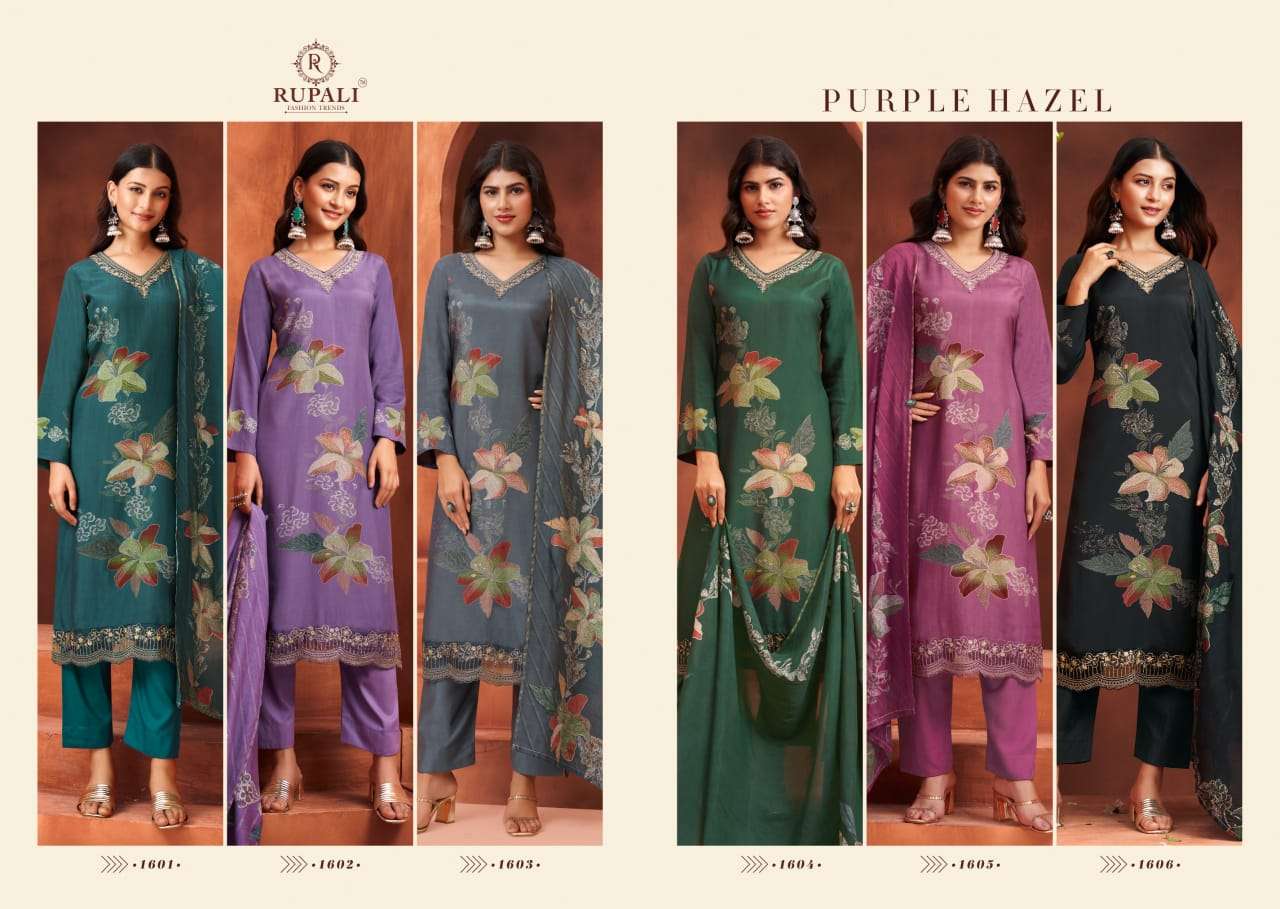 Purple Hazel Rupali Pure Muslin Pant Style Suits Wholesale Rate