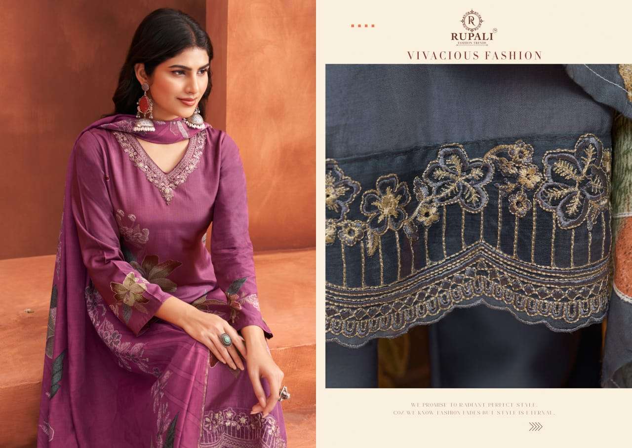 Purple Hazel Rupali Pure Muslin Pant Style Suits Wholesale Rate