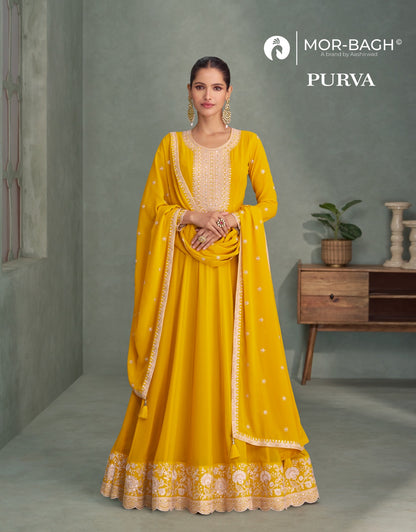 Purva Aashirwad Mor Bagh Georgette Gown Dupatta Set Supplier Gujarat
