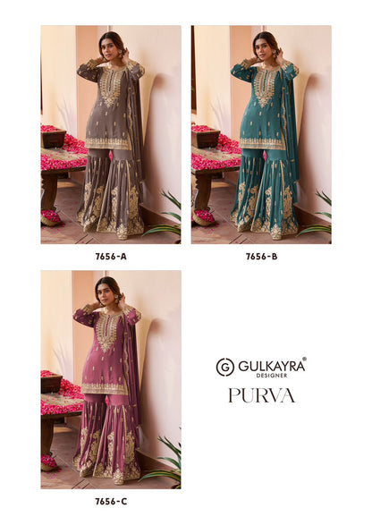Purva Gulkayra Designer Chinnon Readymade Sharara Suits Exporter