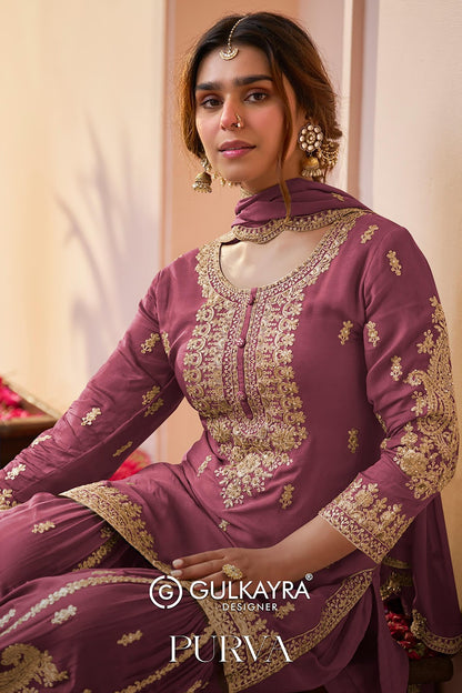 Purva Gulkayra Designer Chinnon Readymade Sharara Suits Exporter