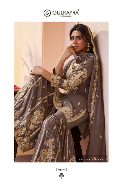 Purva Gulkayra Designer Chinnon Readymade Sharara Suits Exporter