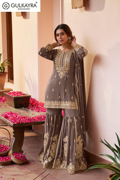 Purva Gulkayra Designer Chinnon Readymade Sharara Suits Exporter