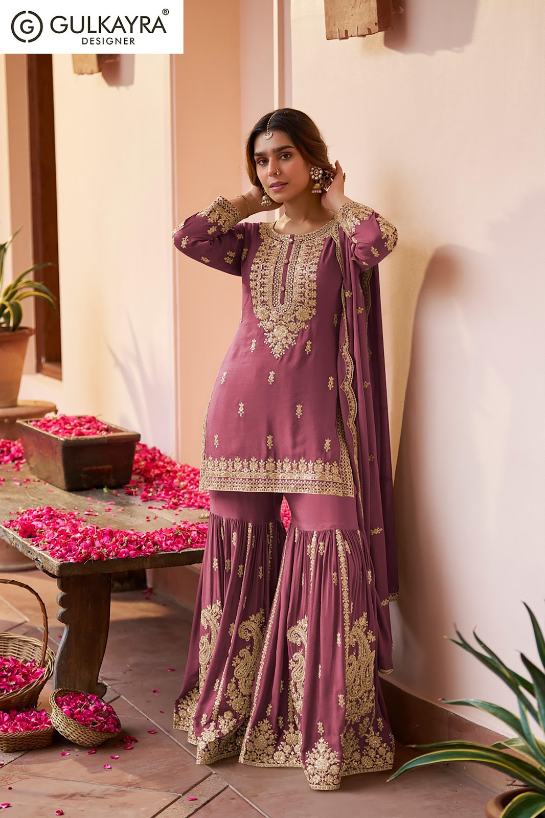 Purva Gulkayra Designer Chinnon Readymade Sharara Suits Exporter