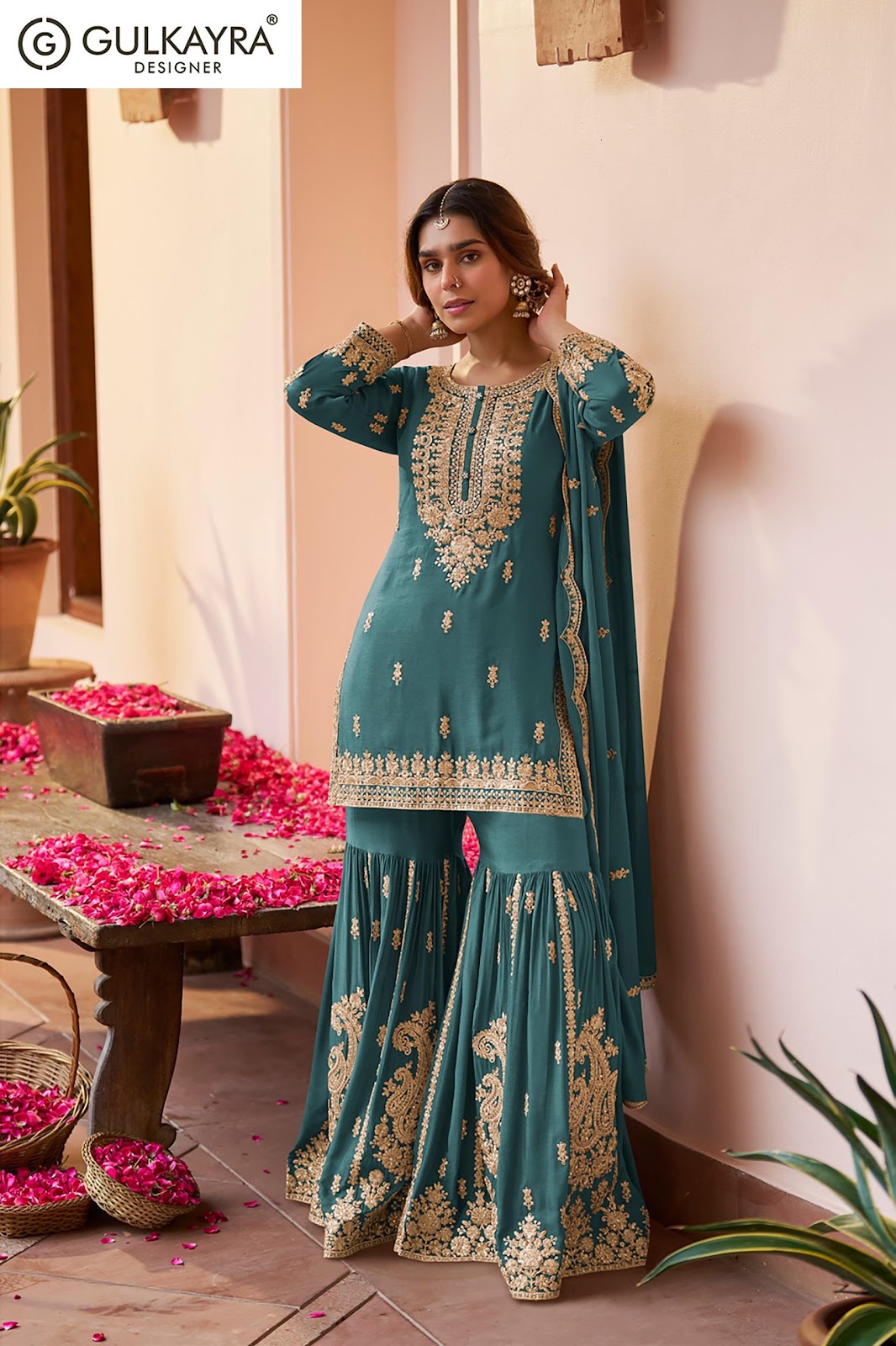 Purva Gulkayra Designer Chinnon Readymade Sharara Suits Exporter