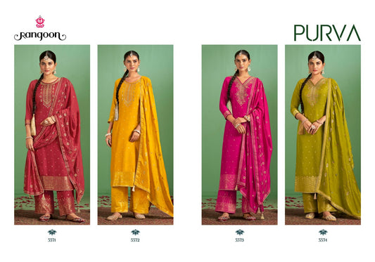 Purva Rangoon Muslin Jacquard Readymade Plazzo Style Suits Supplier Gujarat