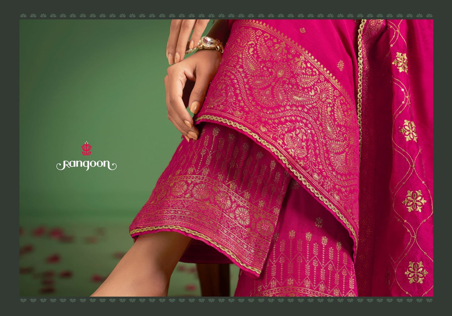 Purva Rangoon Muslin Jacquard Readymade Plazzo Style Suits Supplier Gujarat