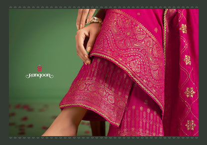 Purva Rangoon Muslin Jacquard Readymade Plazzo Style Suits Supplier Gujarat