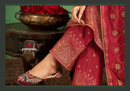 Purva Rangoon Muslin Jacquard Readymade Plazzo Style Suits Supplier Gujarat