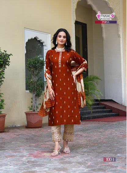 Purva Vol 1 Mystic 9 Banglori Silk Readymade Pant Style Suits Wholesale Price