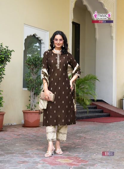 Purva Vol 1 Mystic 9 Banglori Silk Readymade Pant Style Suits Wholesale Price