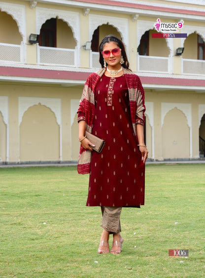 Purva Vol 1 Mystic 9 Banglori Silk Readymade Pant Style Suits Wholesale Price