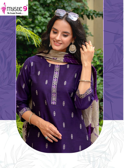 Purva Vol 1 Mystic 9 Banglori Silk Readymade Pant Style Suits Wholesale Price