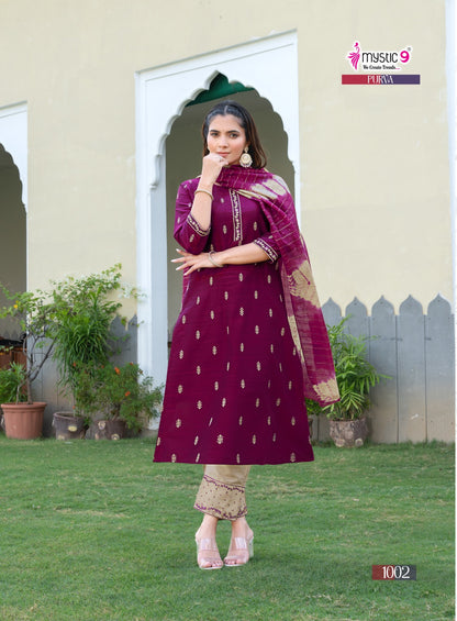 Purva Vol 1 Mystic 9 Banglori Silk Readymade Pant Style Suits Wholesale Price