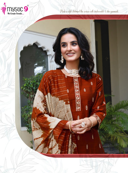 Purva Vol 1 Mystic 9 Banglori Silk Readymade Pant Style Suits Wholesale Price