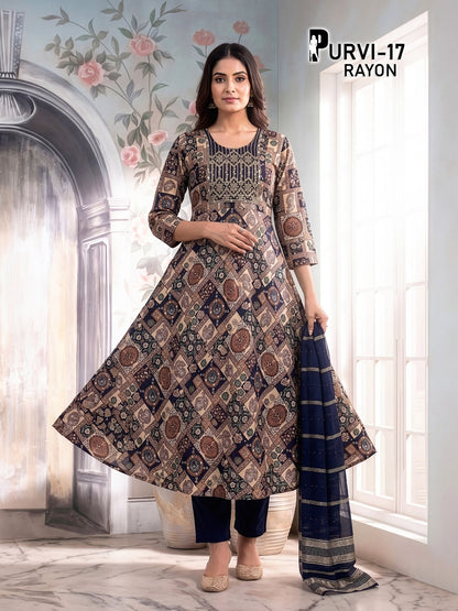 Purvi 1805 Prmnt Rayon Readymade Anarkali Suits Exporter India