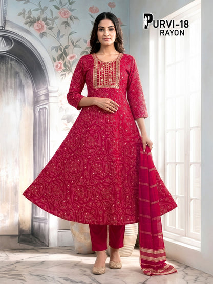 Purvi 1805 Prmnt Rayon Readymade Anarkali Suits Exporter India