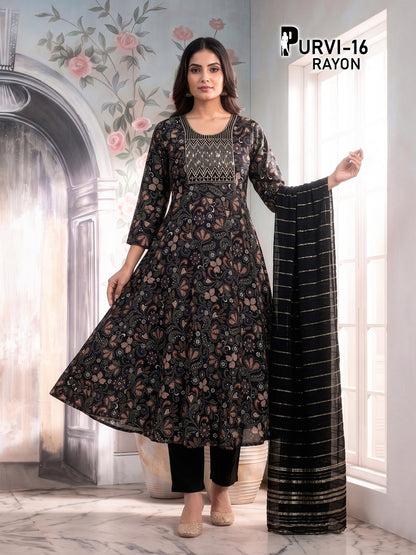 Purvi 1805 Prmnt Rayon Readymade Anarkali Suits Exporter India