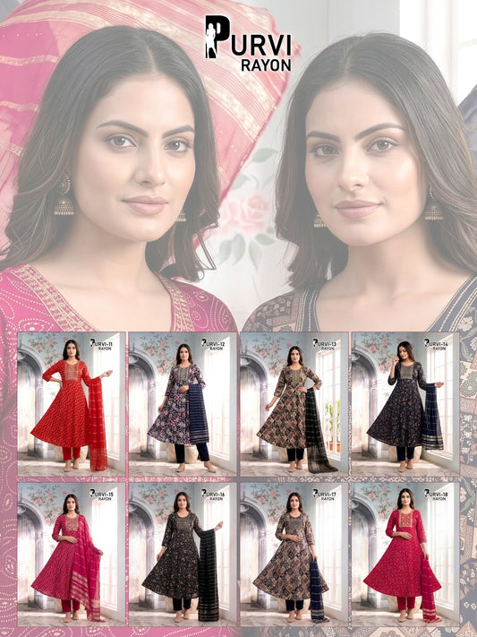 Purvi 1805 Prmnt Rayon Readymade Anarkali Suits Exporter India