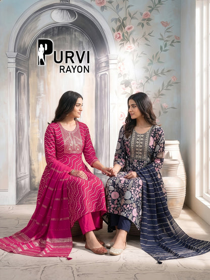 Purvi 1805 Prmnt Rayon Readymade Anarkali Suits Exporter India
