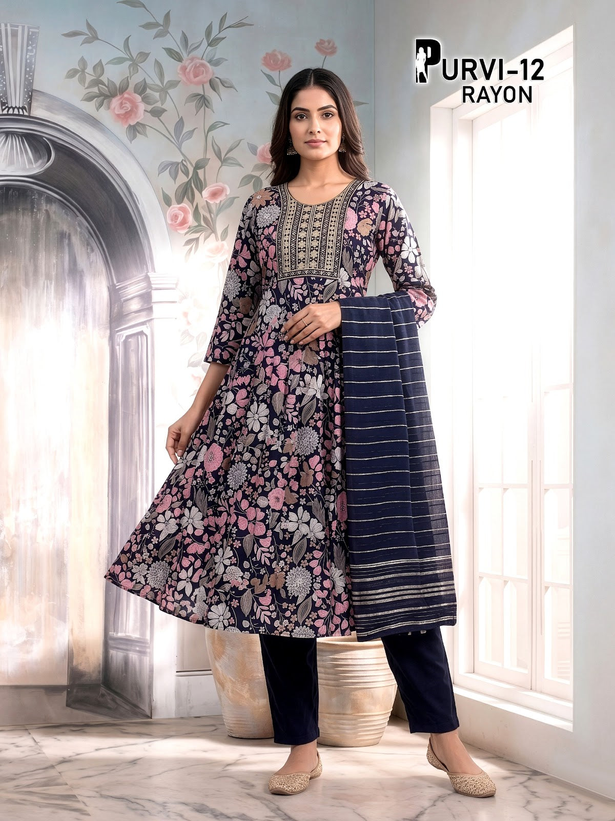 Purvi 1805 Prmnt Rayon Readymade Anarkali Suits Exporter India