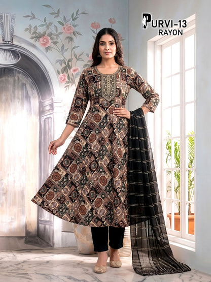 Purvi 1805 Prmnt Rayon Readymade Anarkali Suits Exporter India
