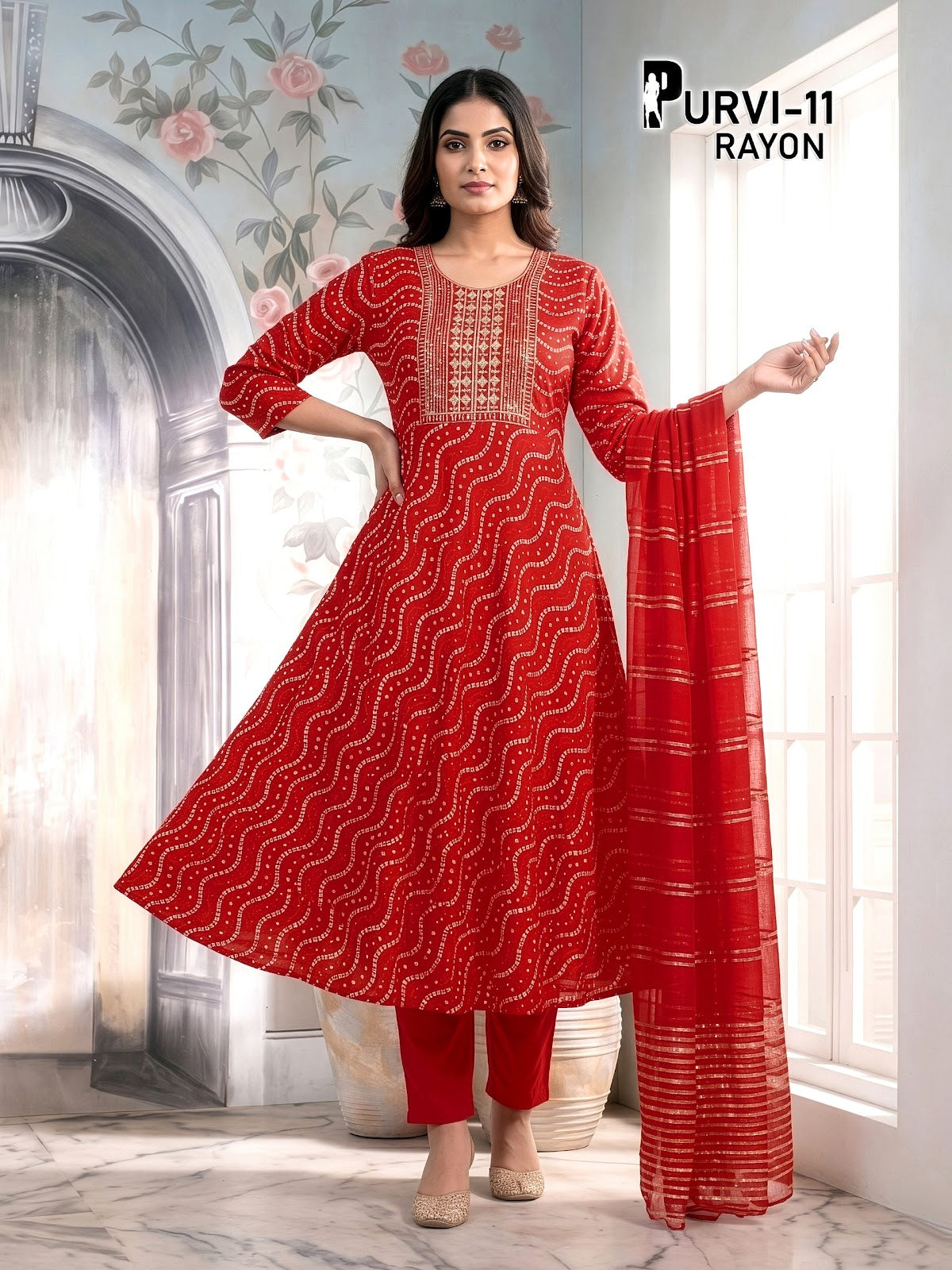 Purvi 1805 Prmnt Rayon Readymade Anarkali Suits Exporter India