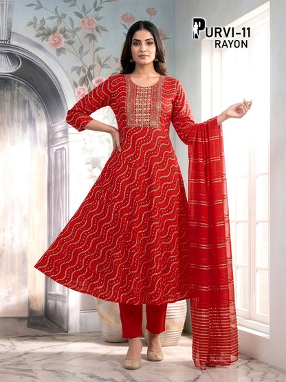 Purvi 1805 Prmnt Rayon Readymade Anarkali Suits Exporter India