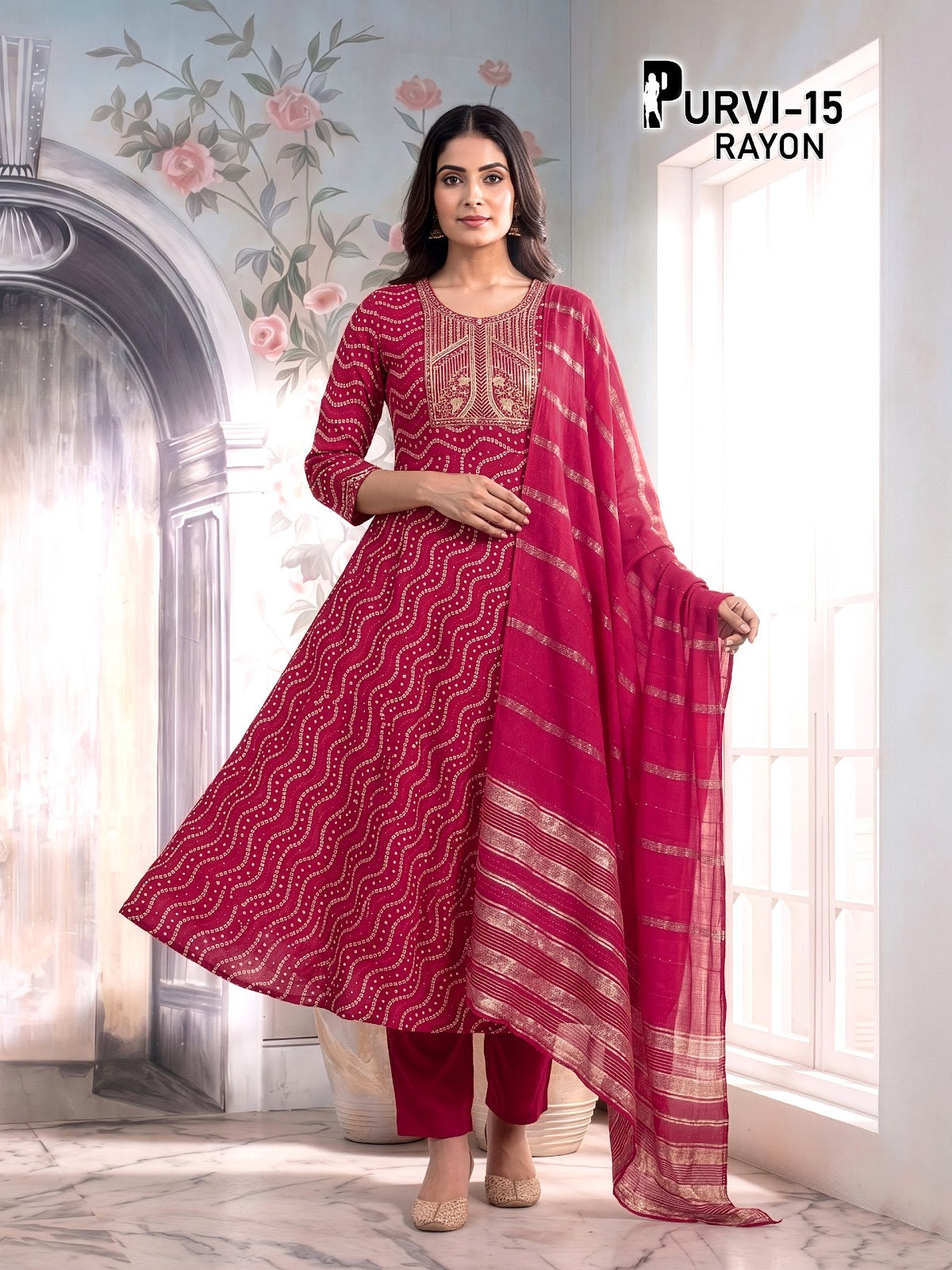 Purvi 1805 Prmnt Rayon Readymade Anarkali Suits Exporter India