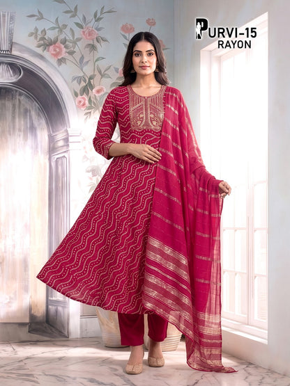 Purvi 1805 Prmnt Rayon Readymade Anarkali Suits Exporter India