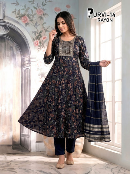 Purvi 1805 Prmnt Rayon Readymade Anarkali Suits Exporter India
