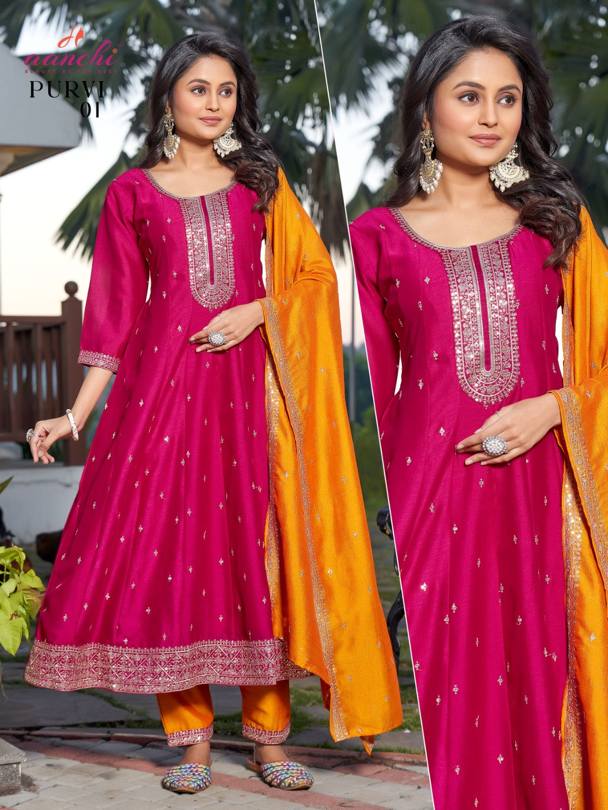 Purvi Aanchi Vichitra Silk Readymade Anarkali Suits Manufacturer