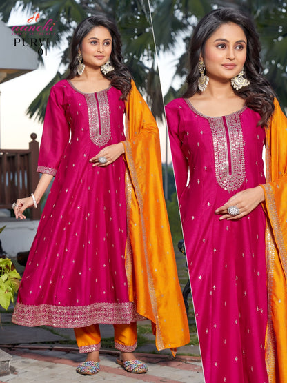 Purvi Aanchi Vichitra Silk Readymade Anarkali Suits Manufacturer