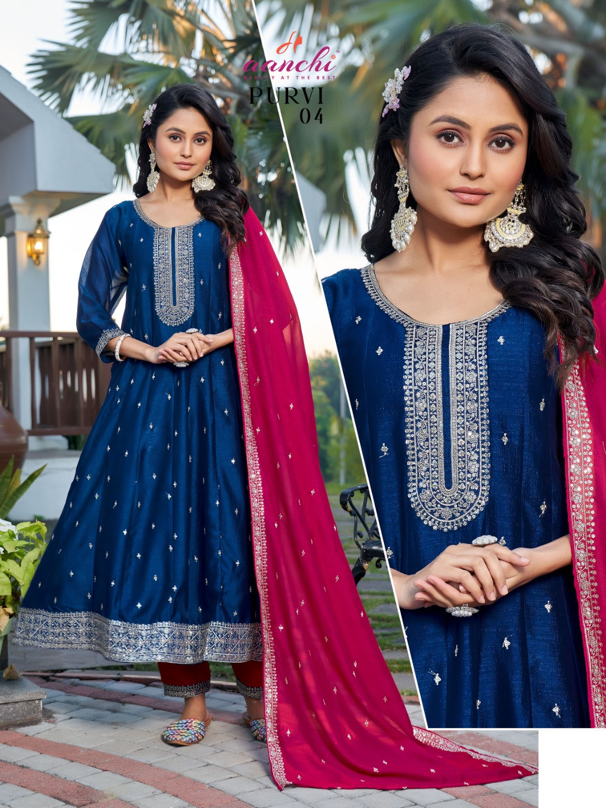 Purvi Aanchi Vichitra Silk Readymade Anarkali Suits Manufacturer