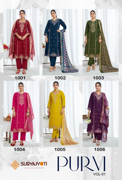 Purvi Vol 1 Suryajyoti Modal Silk Readymade Pant Style Suits Exporter