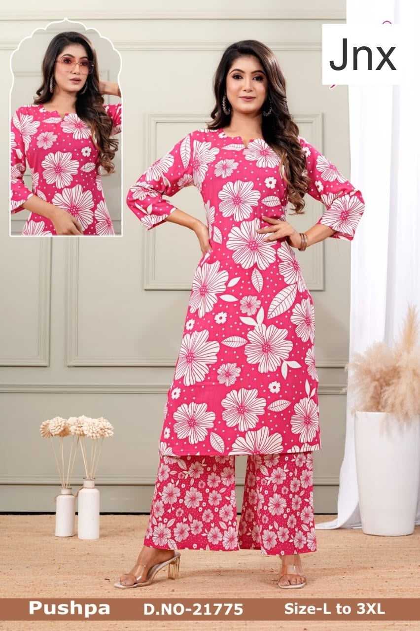 Pushpa 030326 Jnx Rayon Kurti Plazzo Set Wholesale Rate
