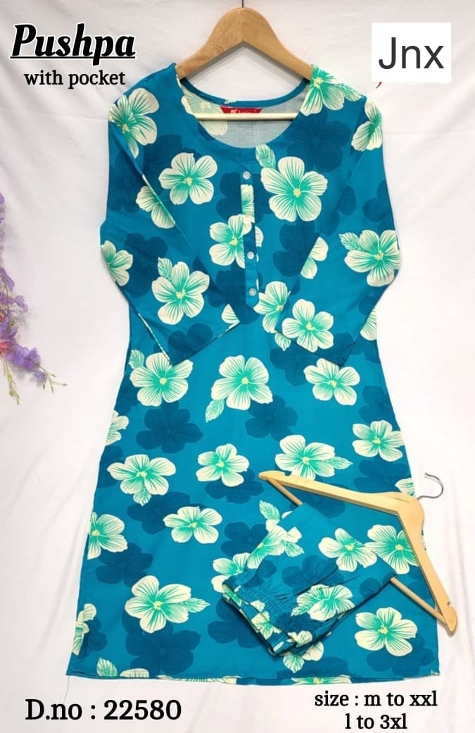 Pushpa 030326 Jnx Rayon Kurti Plazzo Set Wholesale Rate