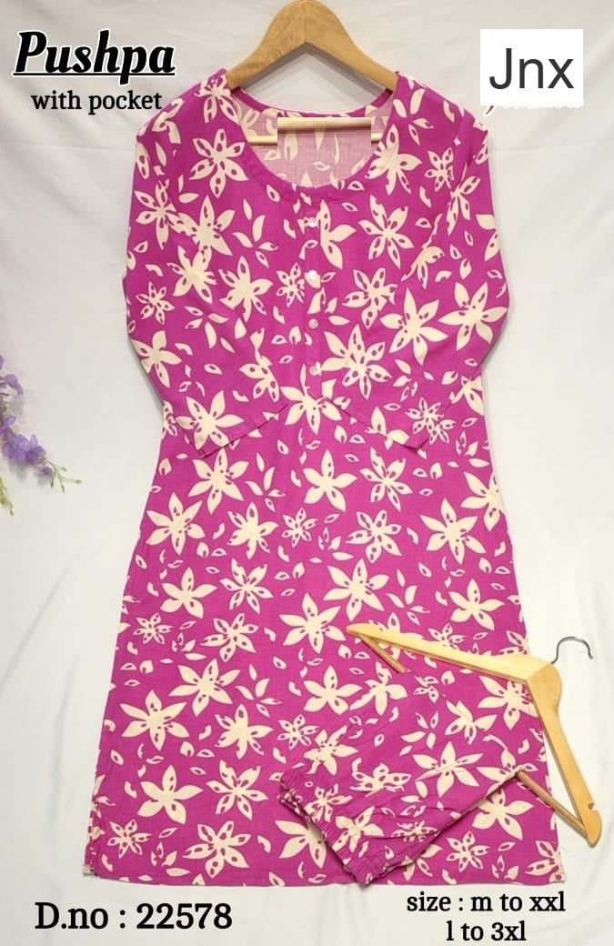 Pushpa 030326 Jnx Rayon Kurti Plazzo Set Wholesale Rate