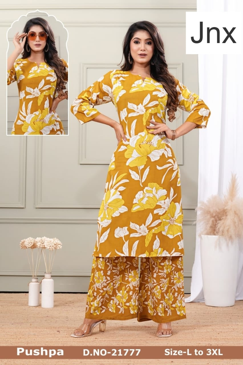 Pushpa 030326 Jnx Rayon Kurti Plazzo Set Wholesale Rate