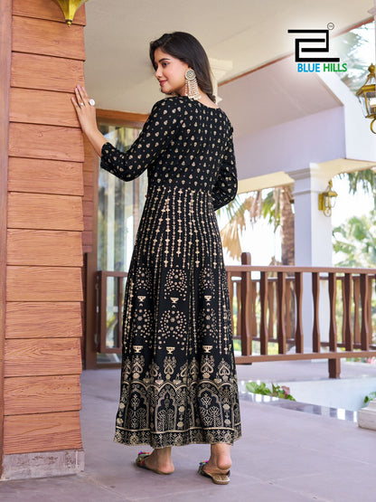 Pushpa 2 Blue Hills Rayon 14Kg Anarkali Kurtis Wholesale Rate