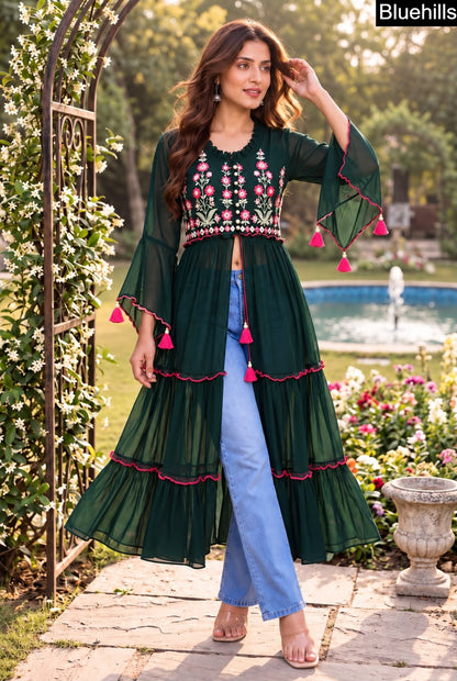 Pushpa Front Slit Bluehills Georgette Kurtis Exporter India