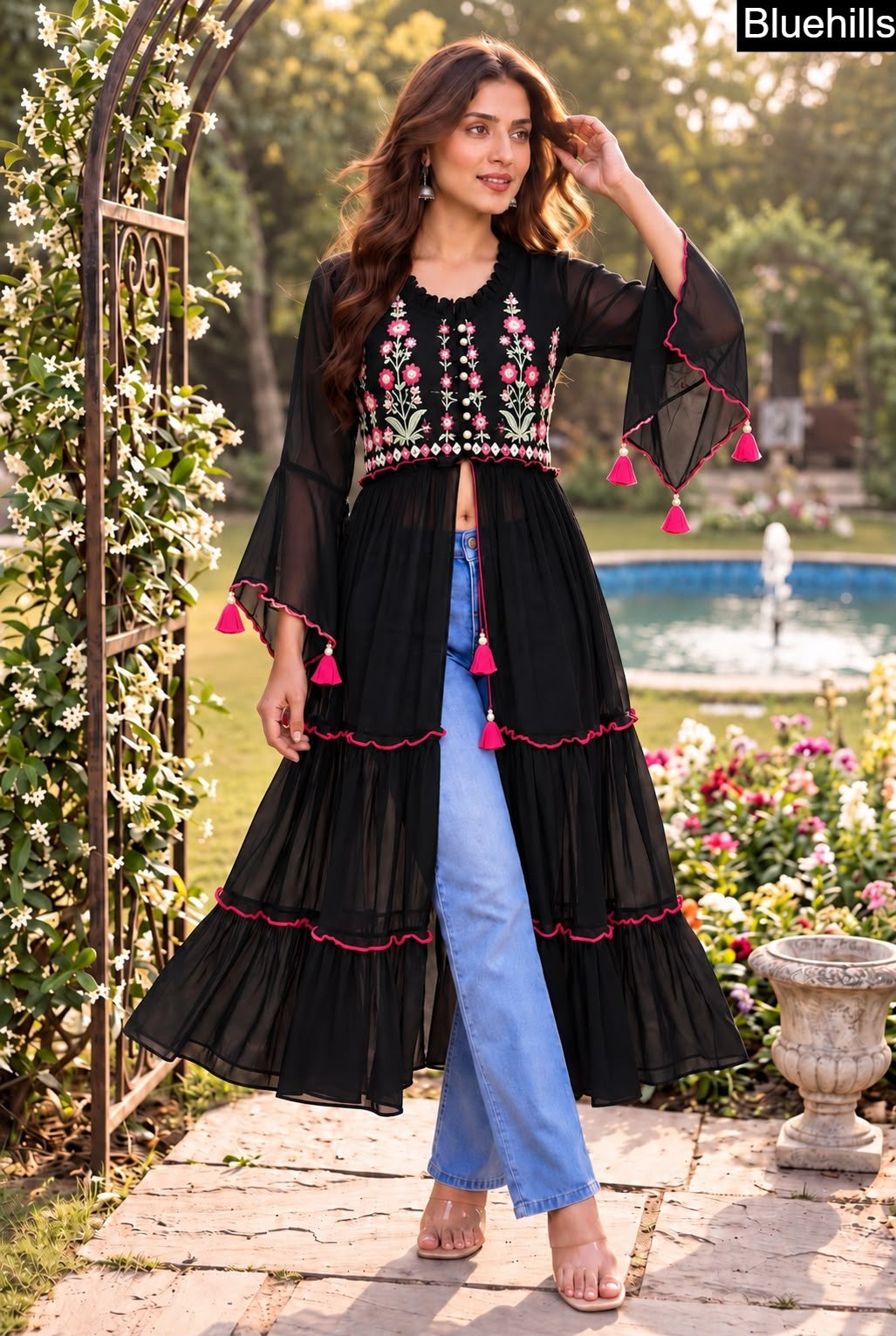 Pushpa Front Slit Bluehills Georgette Kurtis Exporter India