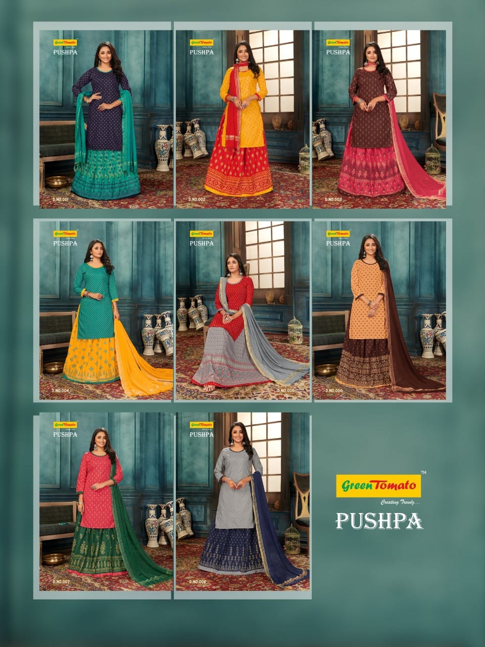 Pushpa Green Tomato Cotton Readymade Skirt Style Suits Supplier India