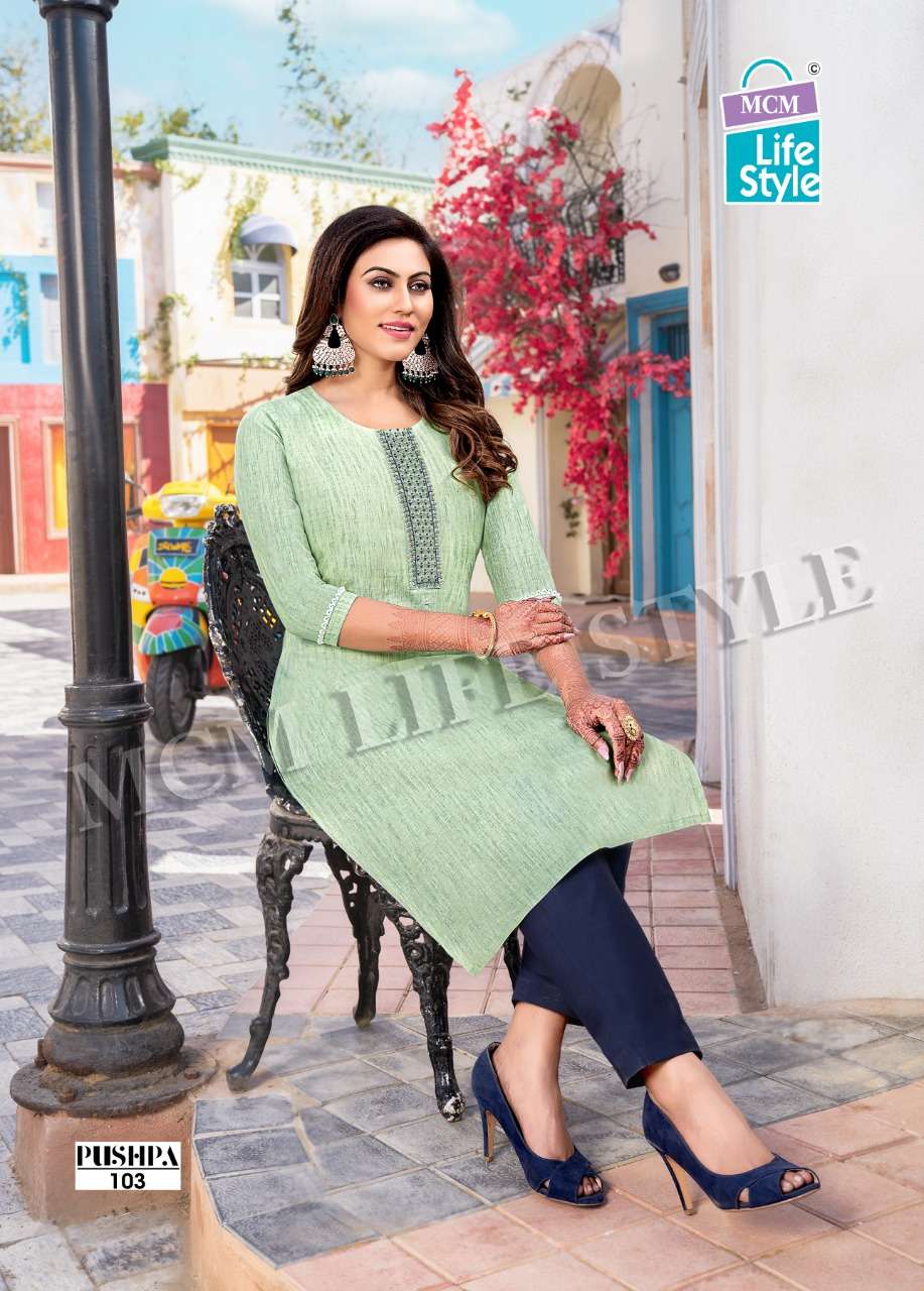 Pushpa Mcm Lifestyle Cotton Straight Cut Kurtis Manufacturer Gujarat