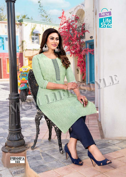 Pushpa Mcm Lifestyle Cotton Straight Cut Kurtis Manufacturer Gujarat