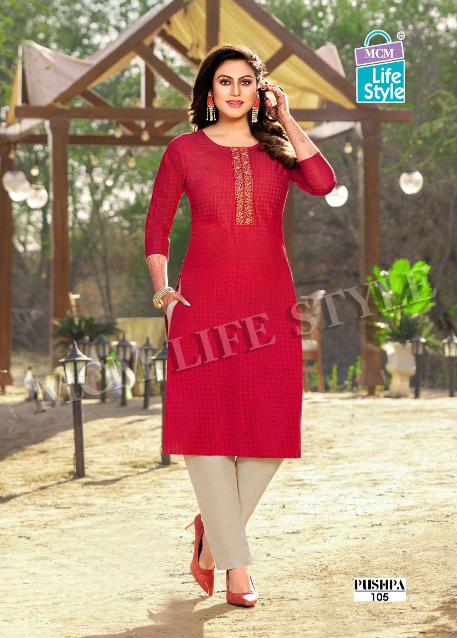 Pushpa Mcm Lifestyle Cotton Straight Cut Kurtis Manufacturer Gujarat