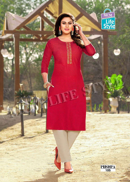 Pushpa Mcm Lifestyle Cotton Straight Cut Kurtis Manufacturer Gujarat