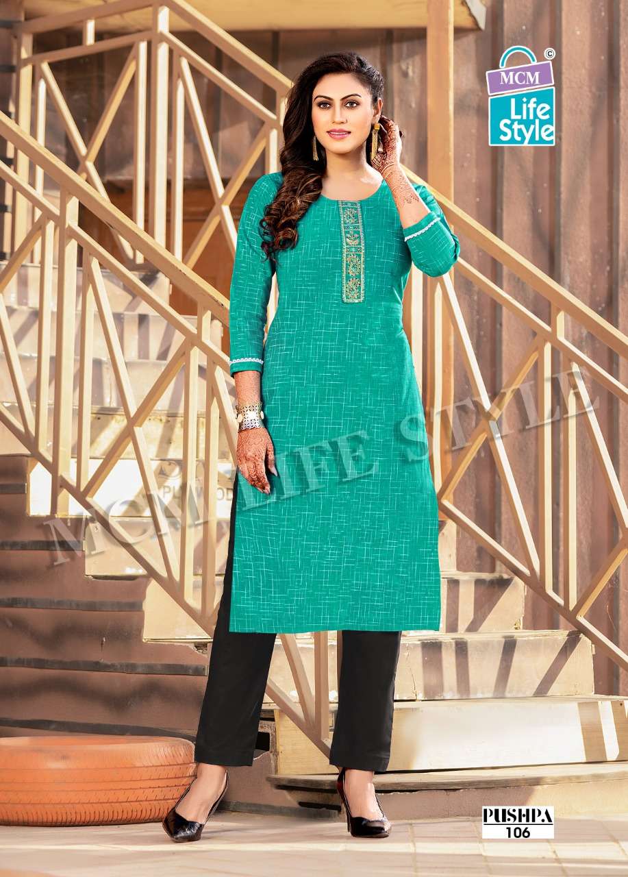 Pushpa Mcm Lifestyle Cotton Straight Cut Kurtis Manufacturer Gujarat