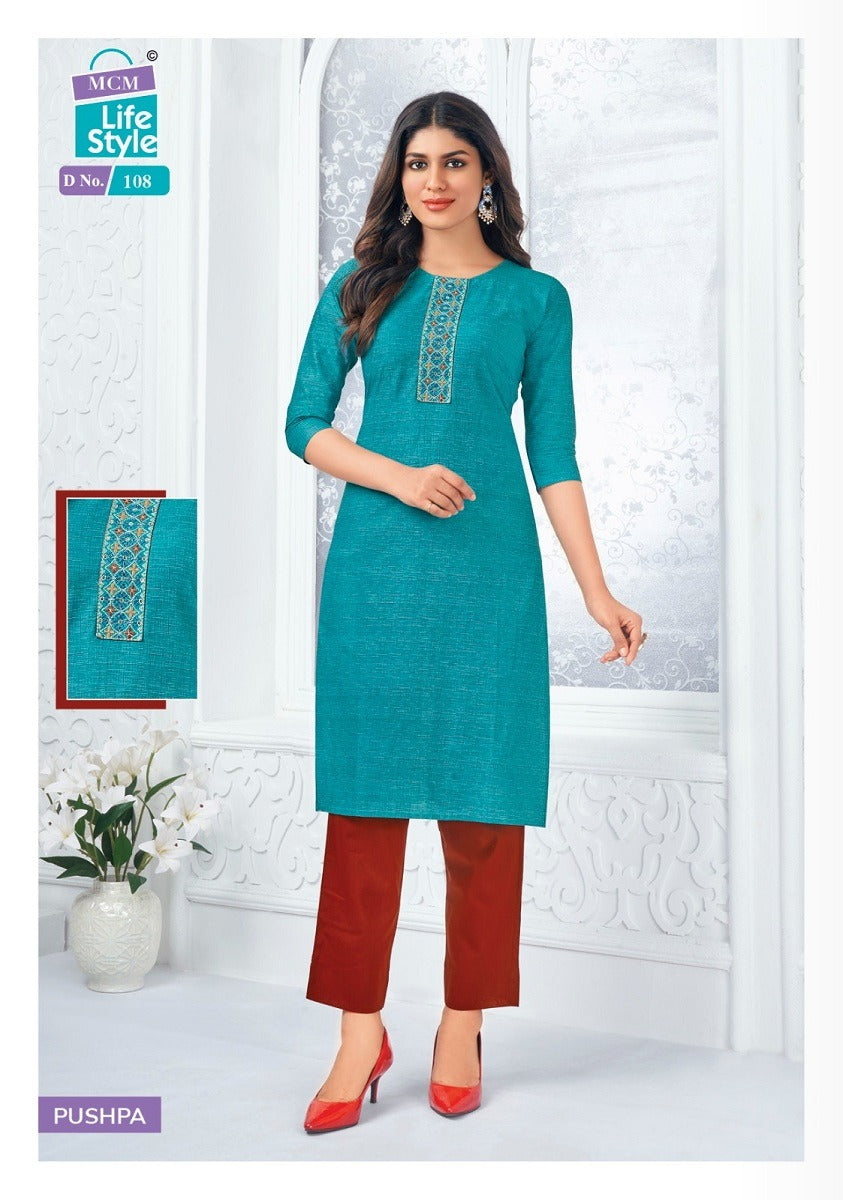 Pushpa Mcm Lifestyle Cotton Straight Cut Kurtis Manufacturer Gujarat