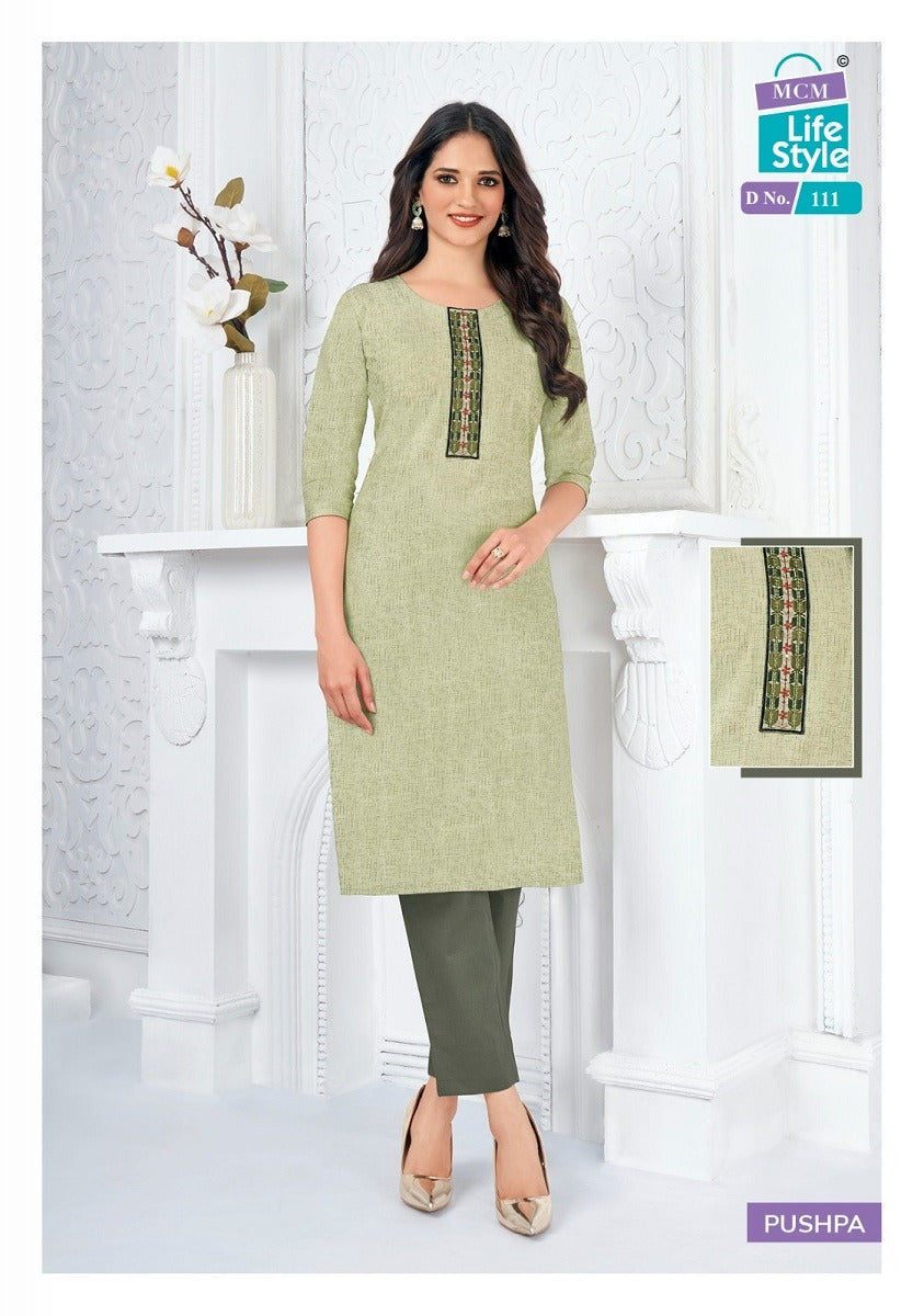 Pushpa Mcm Lifestyle Cotton Straight Cut Kurtis Manufacturer Gujarat